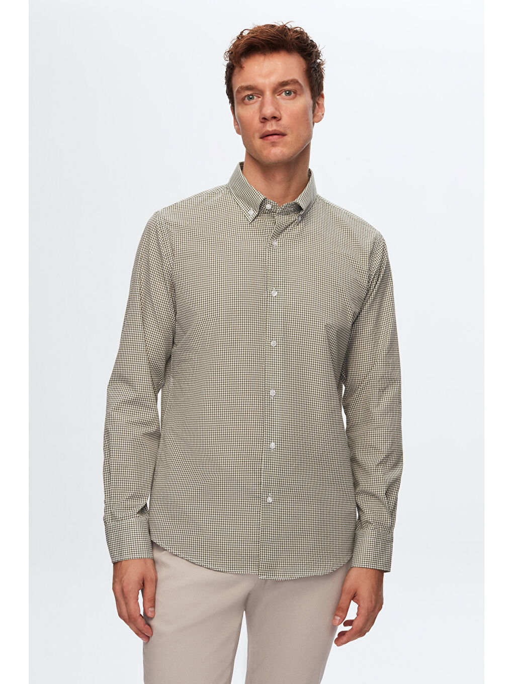 Slim Fit Haki Pötikare Gömlek