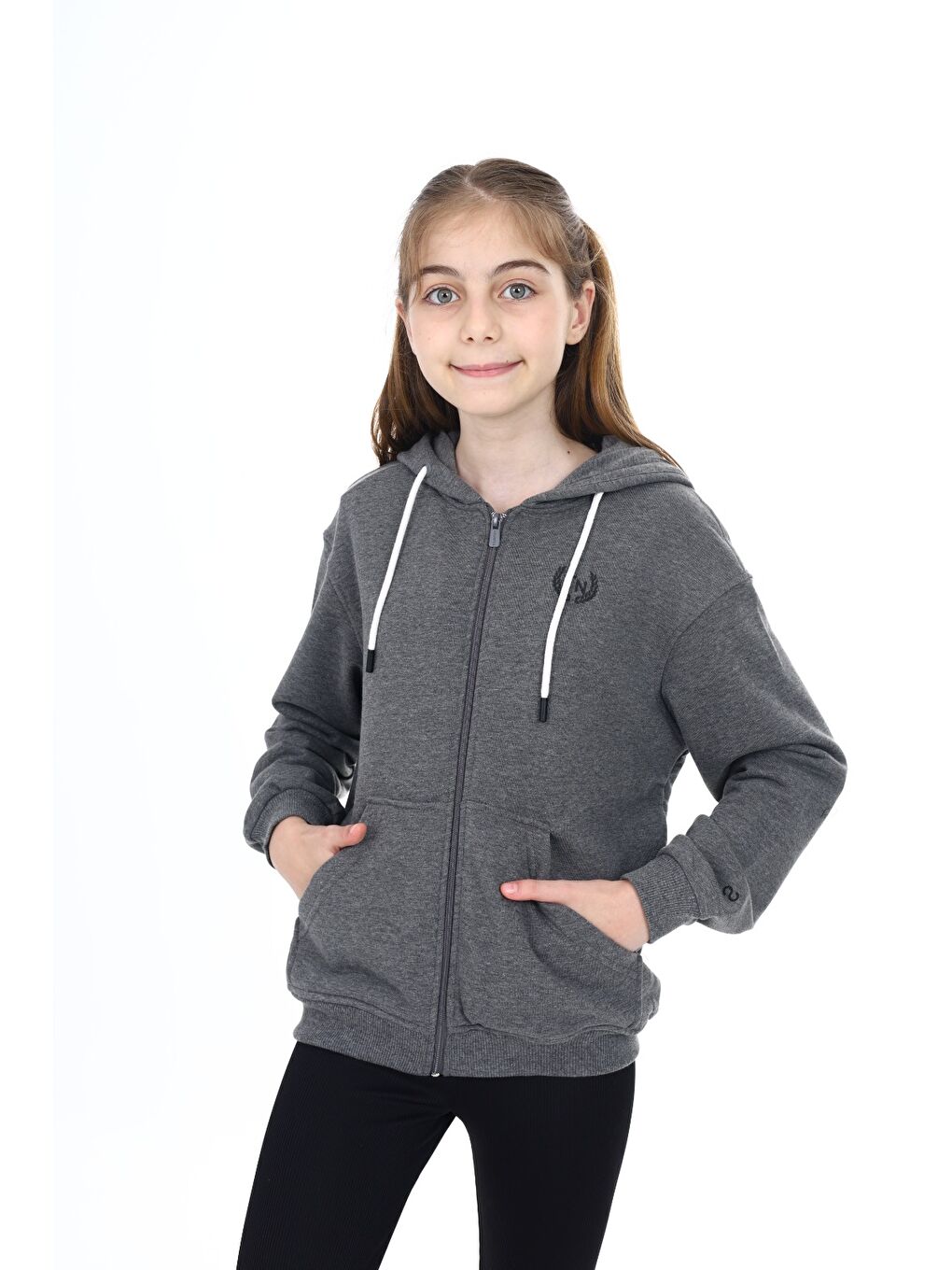 Antrasit Kız Çocuk Baskılı Hırka