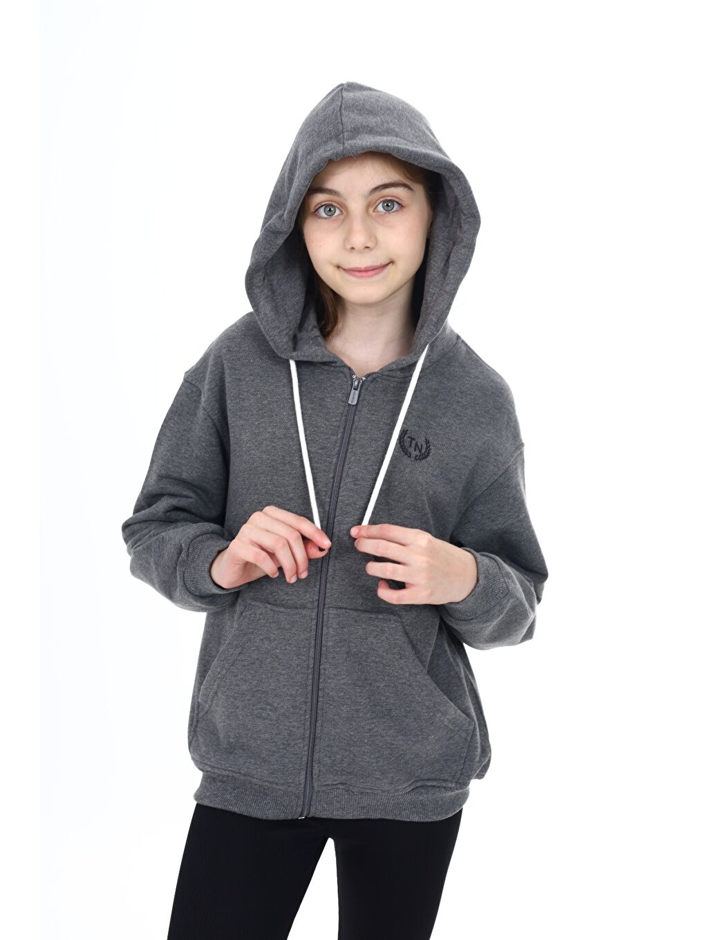 Antrasit Kız Çocuk Baskılı Hırka-1