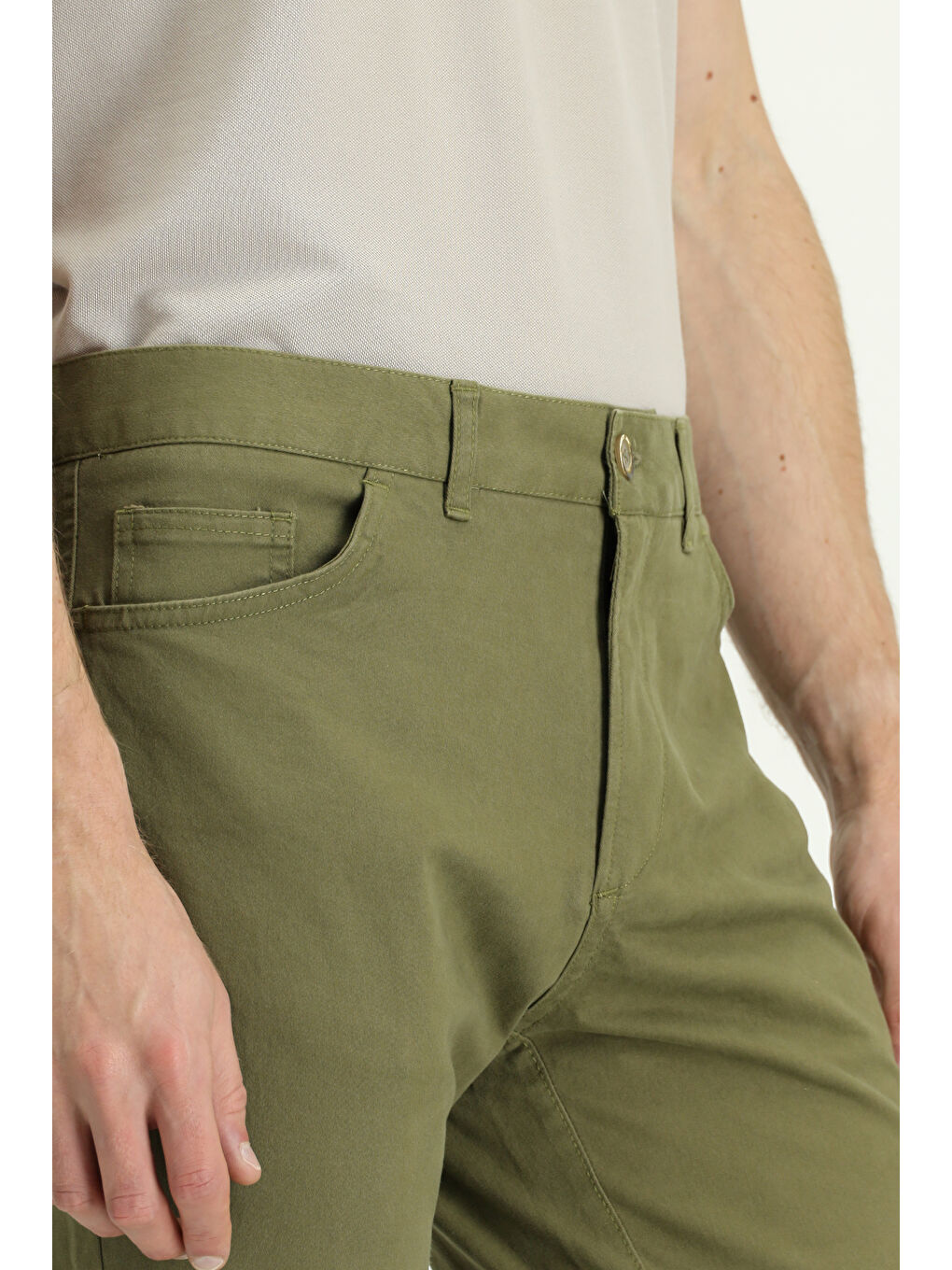 Haki Slim Fit Dar Kesim Elastanlı Kanvas / Chino Pantolon-4