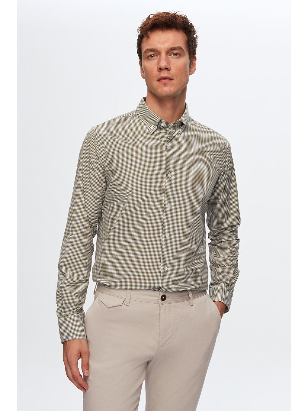 Slim Fit Haki Pötikare Gömlek-1