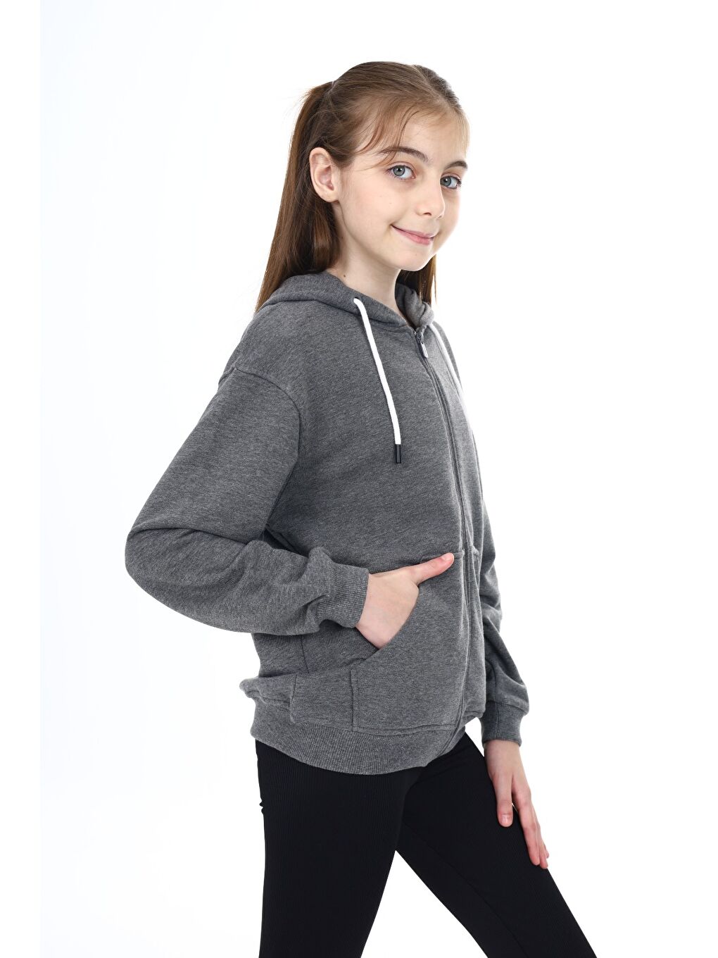 Antrasit Kız Çocuk Baskılı Hırka-6