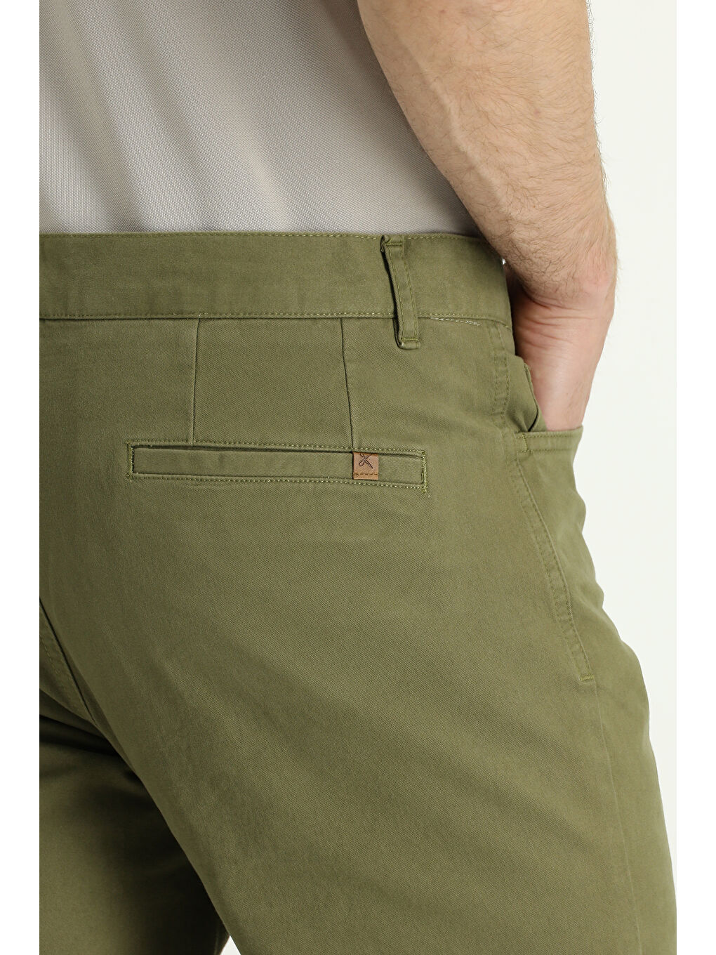 Haki Slim Fit Dar Kesim Elastanlı Kanvas / Chino Pantolon-5