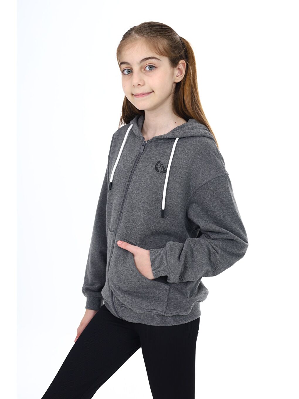 Antrasit Kız Çocuk Baskılı Hırka-7