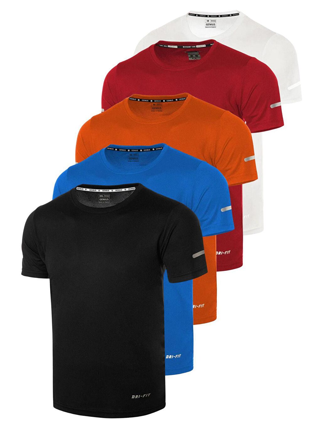 GENIUS STORE Gri 5'li Erkek Nem Emici Hızlı Kuruma Spor T-shirt DRIFIT-KISAKOL5 siyah-mavi-turuncu-kırmızı-beyaz