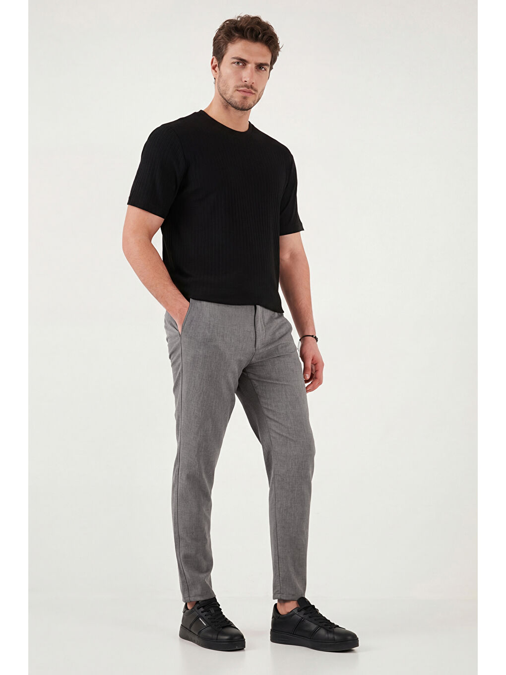 Gri Slim Fit Normal Bel Daralan Paça Pantolon 6843649-2