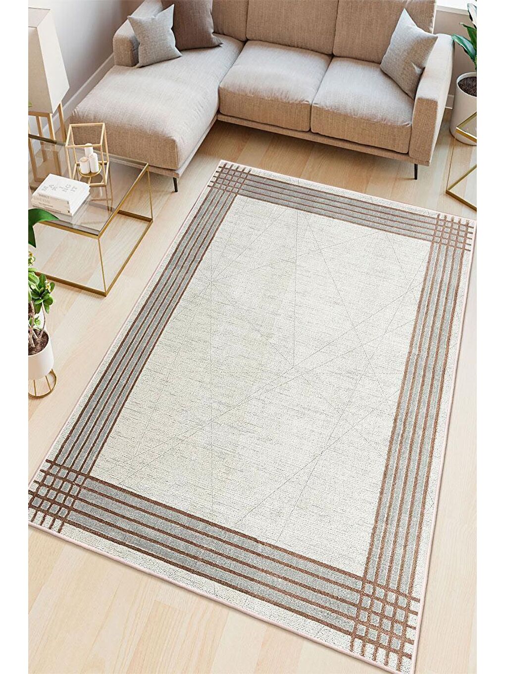 Kahverengi Premium Kalite, Pamuk ve Kaydırmaz Taban, Yıkanabilir, Modern Halı  180 x 280 cm