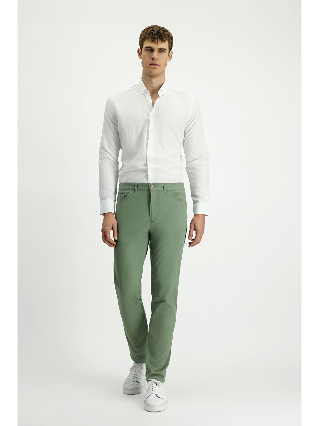 Yeşil Slim Fit Dar Kesim Elastanlı Kanvas / Chino Pantolon