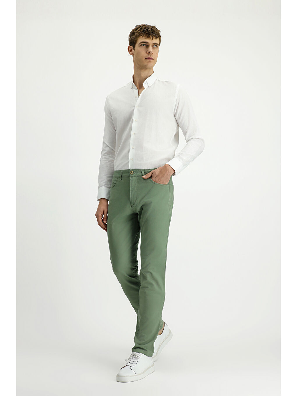 Yeşil Slim Fit Dar Kesim Elastanlı Kanvas / Chino Pantolon-1