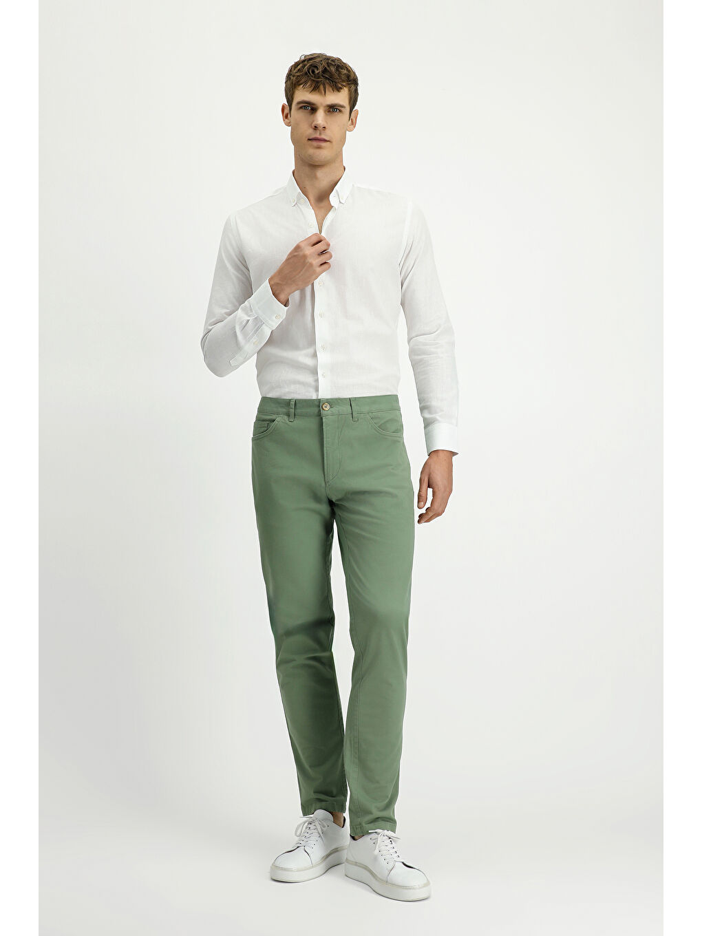 Yeşil Slim Fit Dar Kesim Elastanlı Kanvas / Chino Pantolon-2