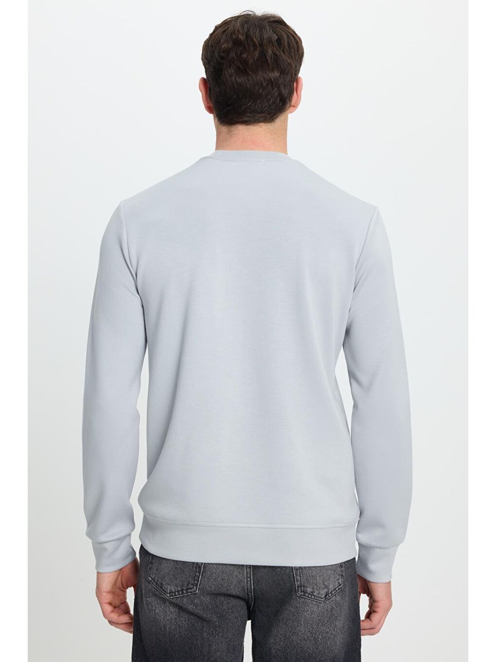 Erkek Standart Fit Normal Kesim Uzun Kollu Ekstra Soft Modal Kumaş Bisiklet Yaka Gri Sweatshirt-7