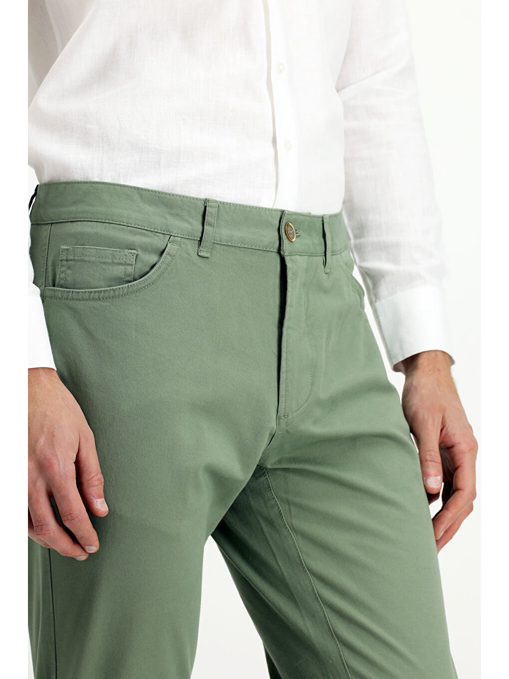 Yeşil Slim Fit Dar Kesim Elastanlı Kanvas / Chino Pantolon-4