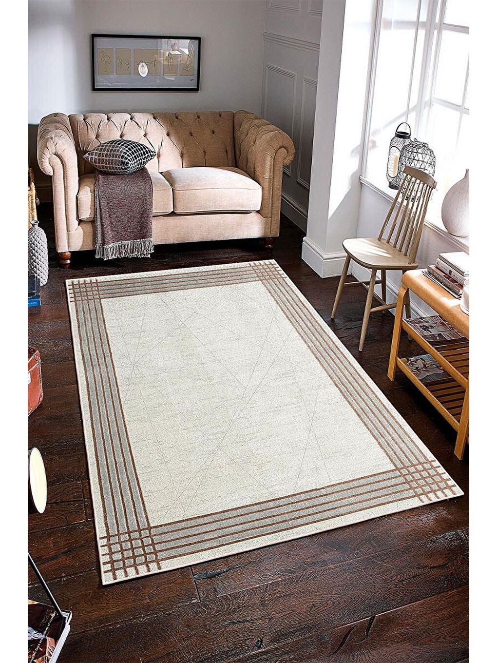 Kahverengi Premium Kalite, Pamuk ve Kaydırmaz Taban, Yıkanabilir, Modern Halı  180 x 280 cm-1