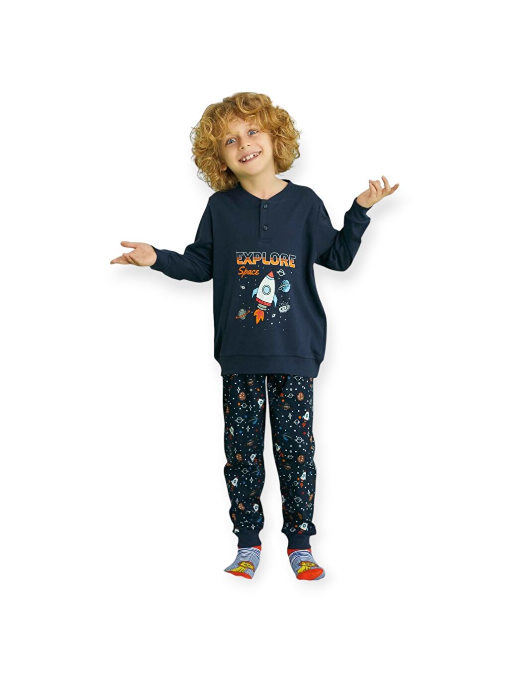 Lacivert Erkek Çocuk İnterlok Pijama Takım