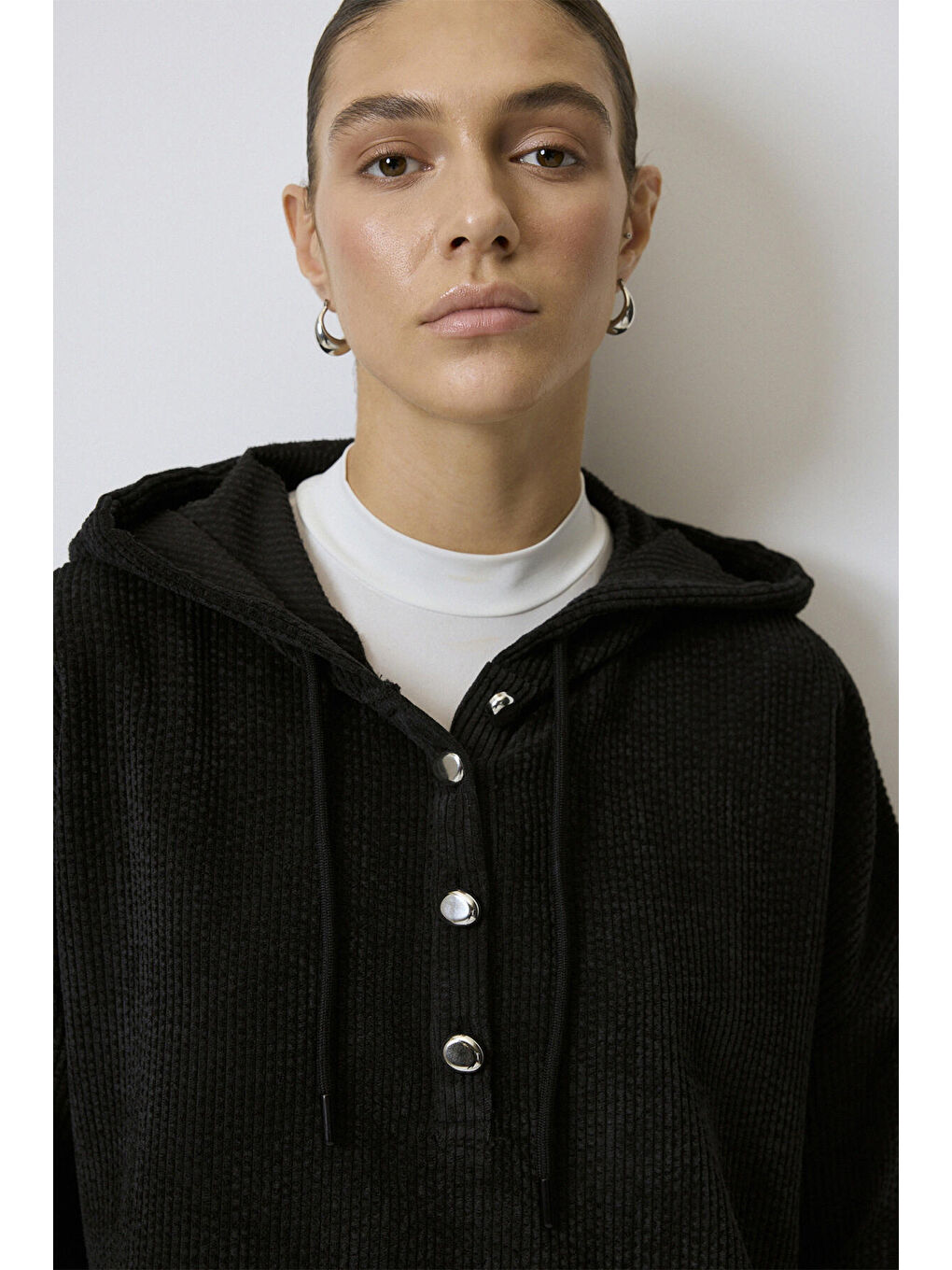 Antrasit Kapüşonlu Kadife Sweatshırt-4