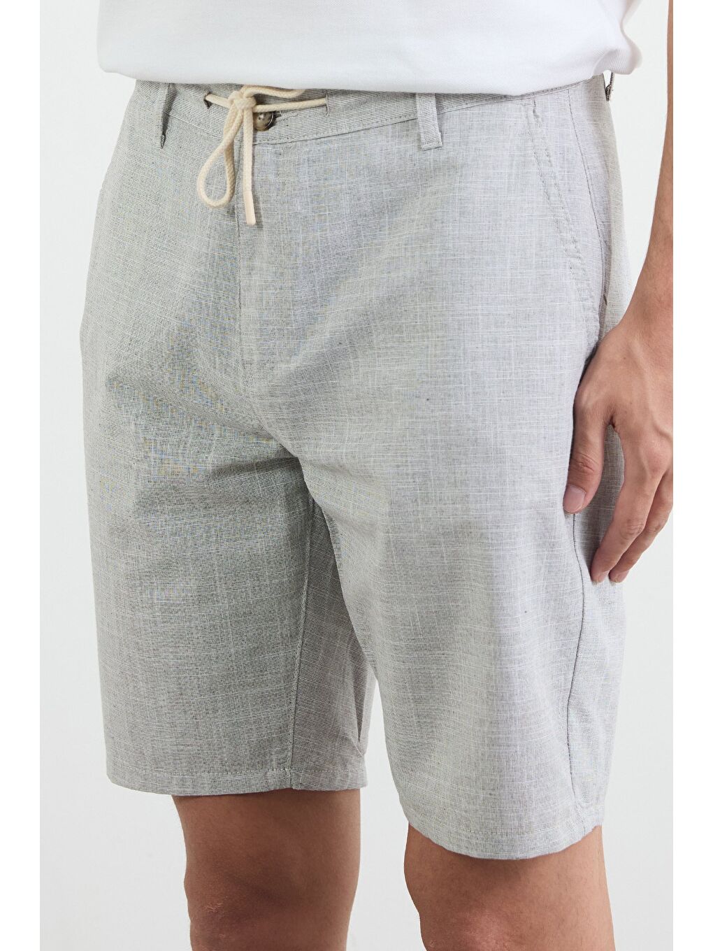 Turkuaz Kırçıllı Beli Bağlamalı Cepli Şort-4