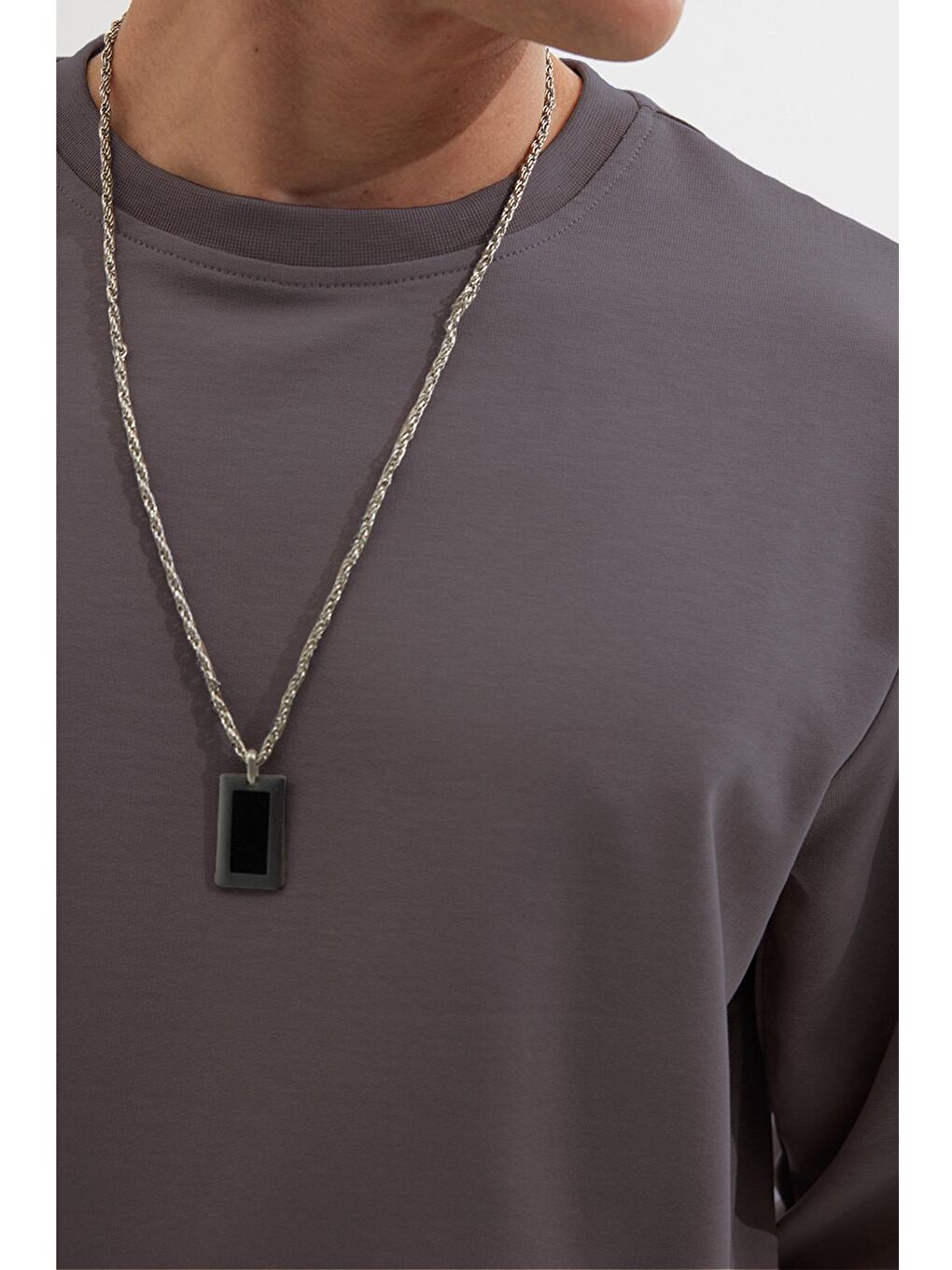 Erkek Relax Fit Rahat Kesim %100 Pamuk 2 İplik Bisiklet Yaka Koyu Gri Sweatshirt-2