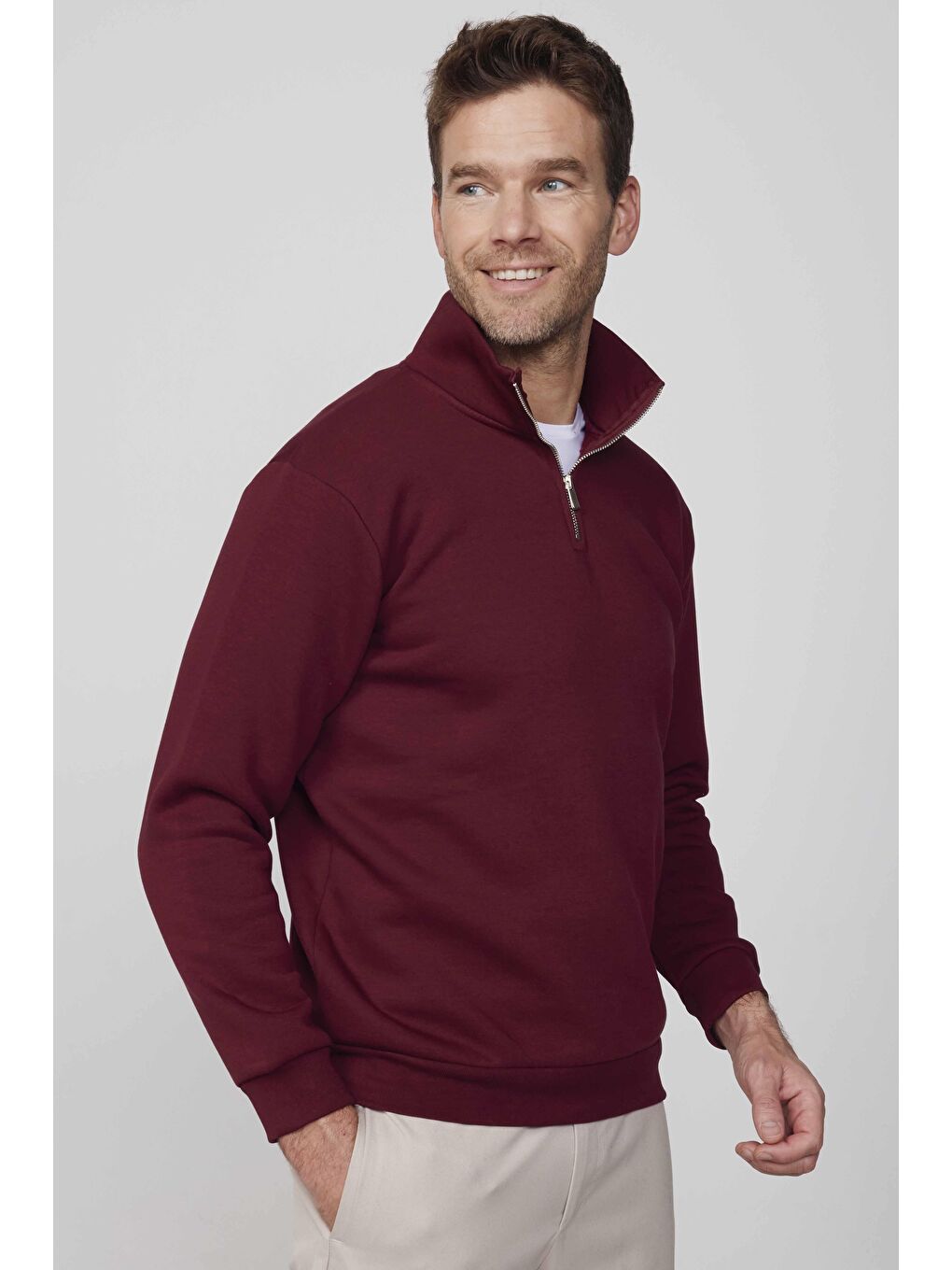 Karışık Unisex 3'Lü Paket Siyah-Saks Mavi-Bordo Relax Fit Pamuklu Yarım Fermuarlı Dik Yaka Sweatshirt-1