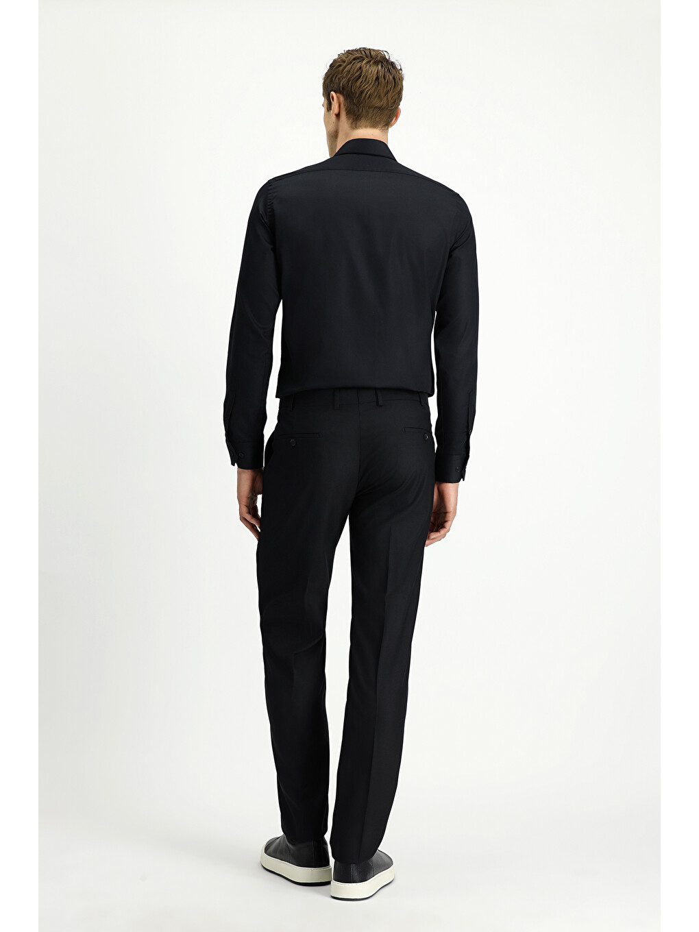 Siyah Slim Fit Dar Kesim Yünlü Klasik Kumaş Pantolon-3