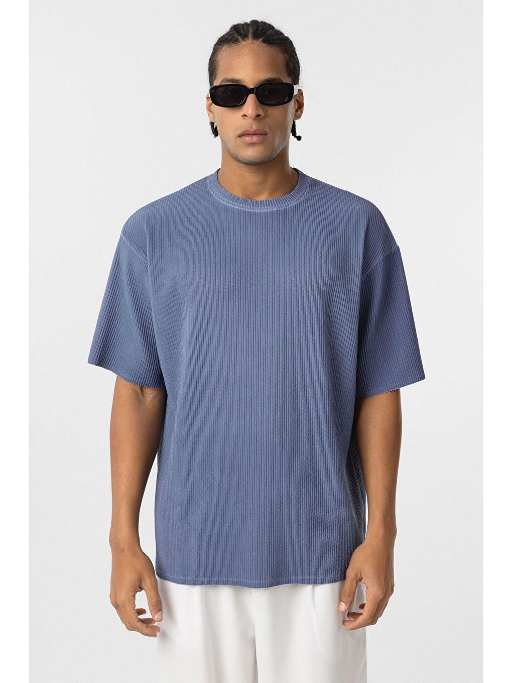 Yıkamalı Ottoman Basic Oversize Tişört İndigo-2