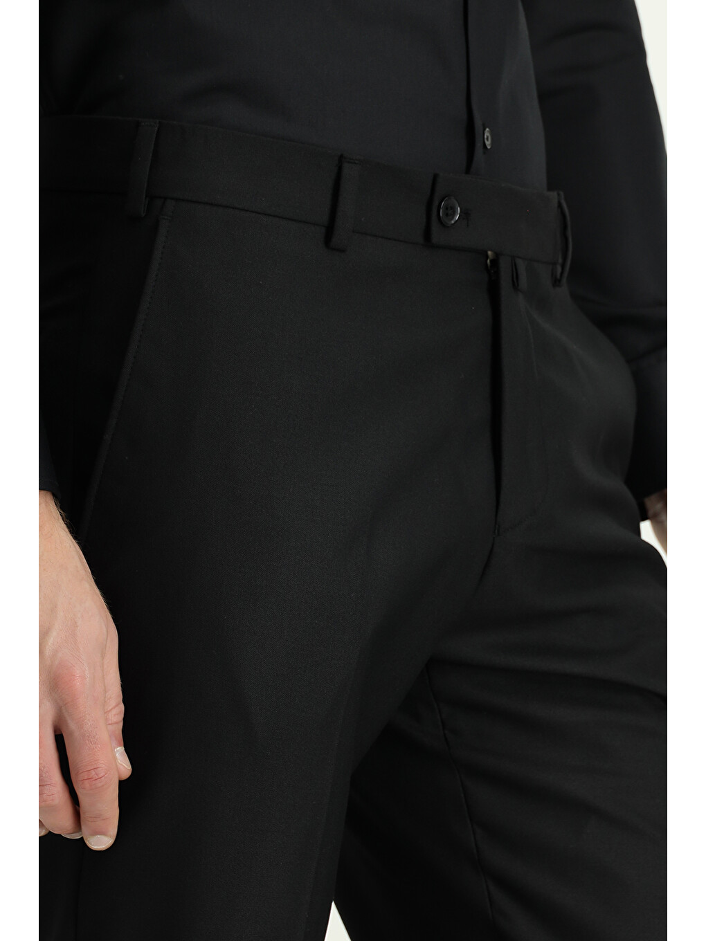 Siyah Slim Fit Dar Kesim Yünlü Klasik Kumaş Pantolon-4