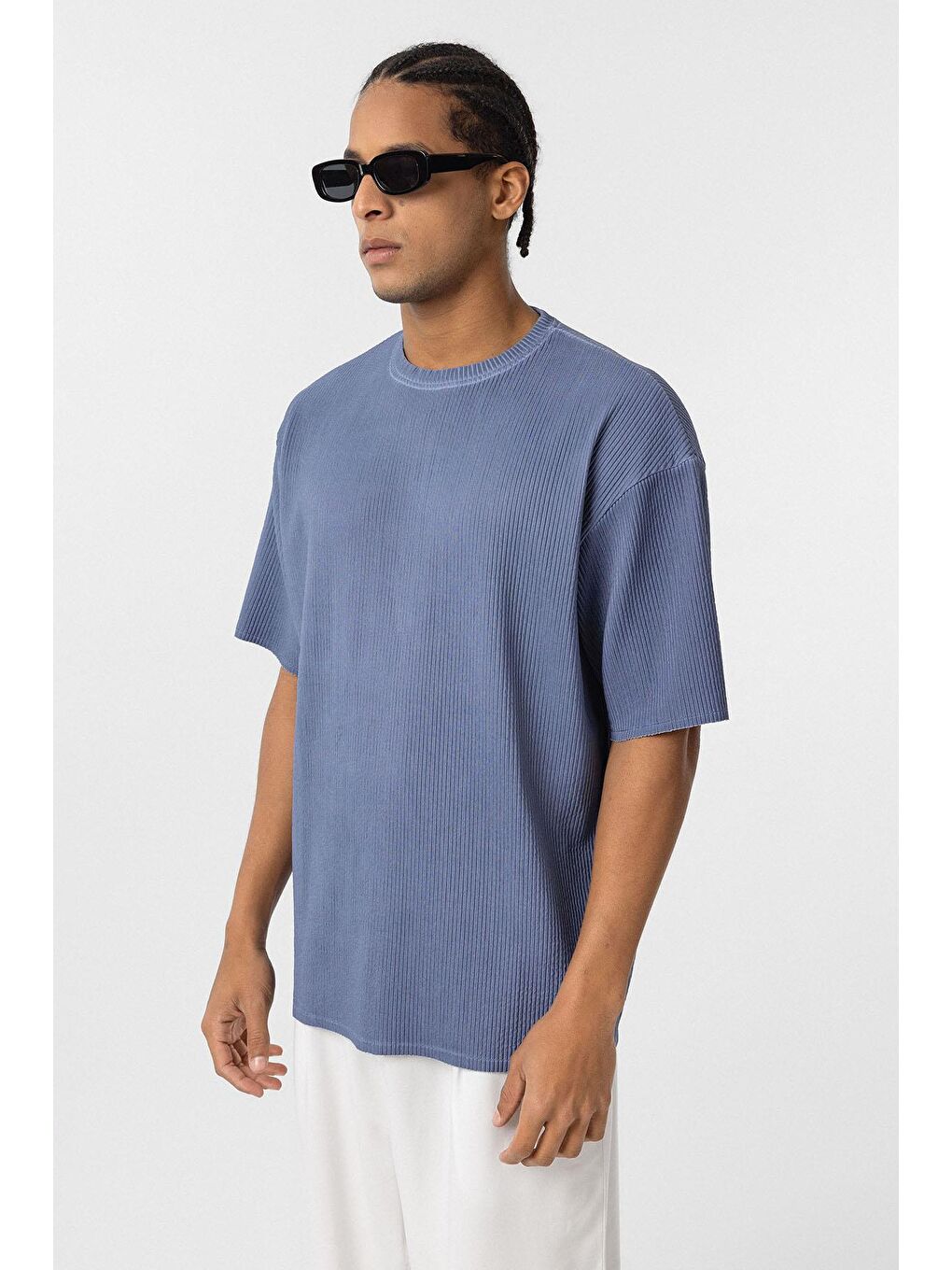 Yıkamalı Ottoman Basic Oversize Tişört İndigo-3