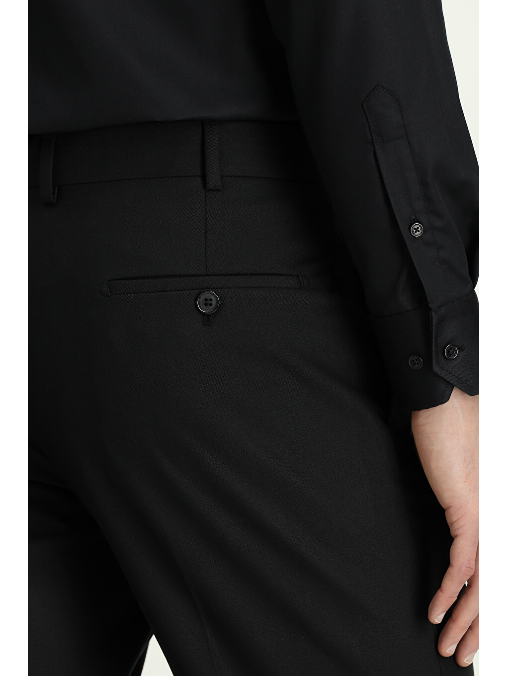 Siyah Slim Fit Dar Kesim Yünlü Klasik Kumaş Pantolon-5