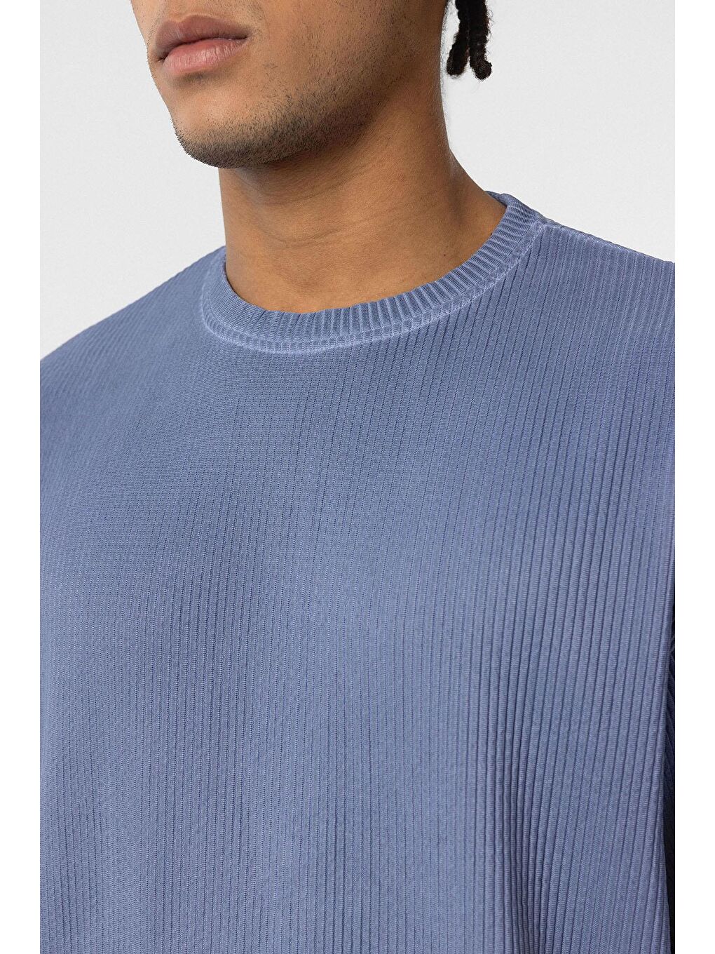 Yıkamalı Ottoman Basic Oversize Tişört İndigo-4