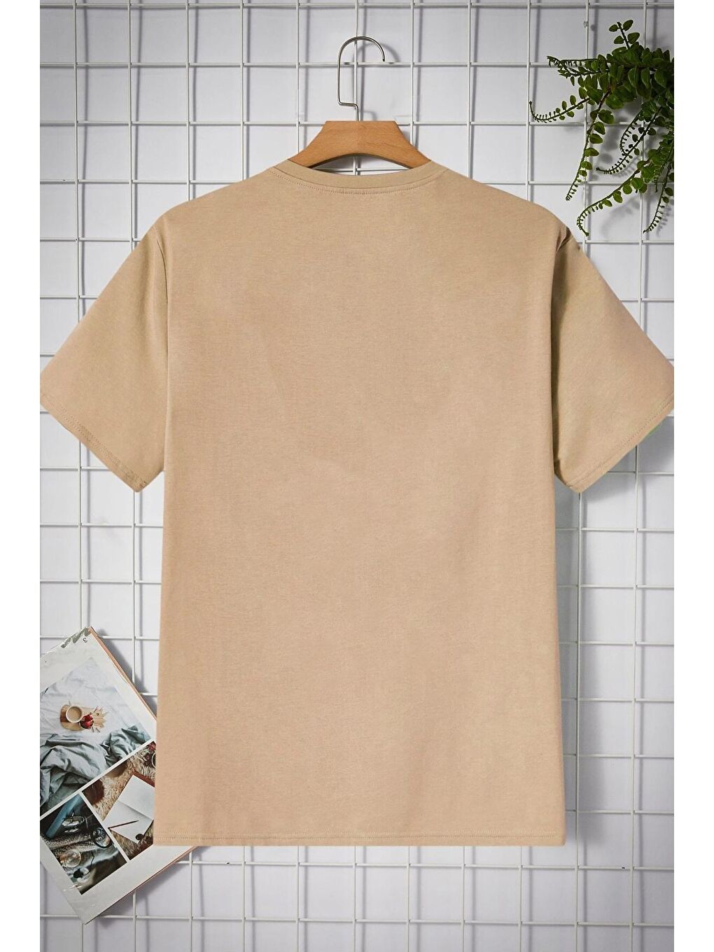 uyguntarz Bej Unisex Baskılı Oversize T-shirt - 1