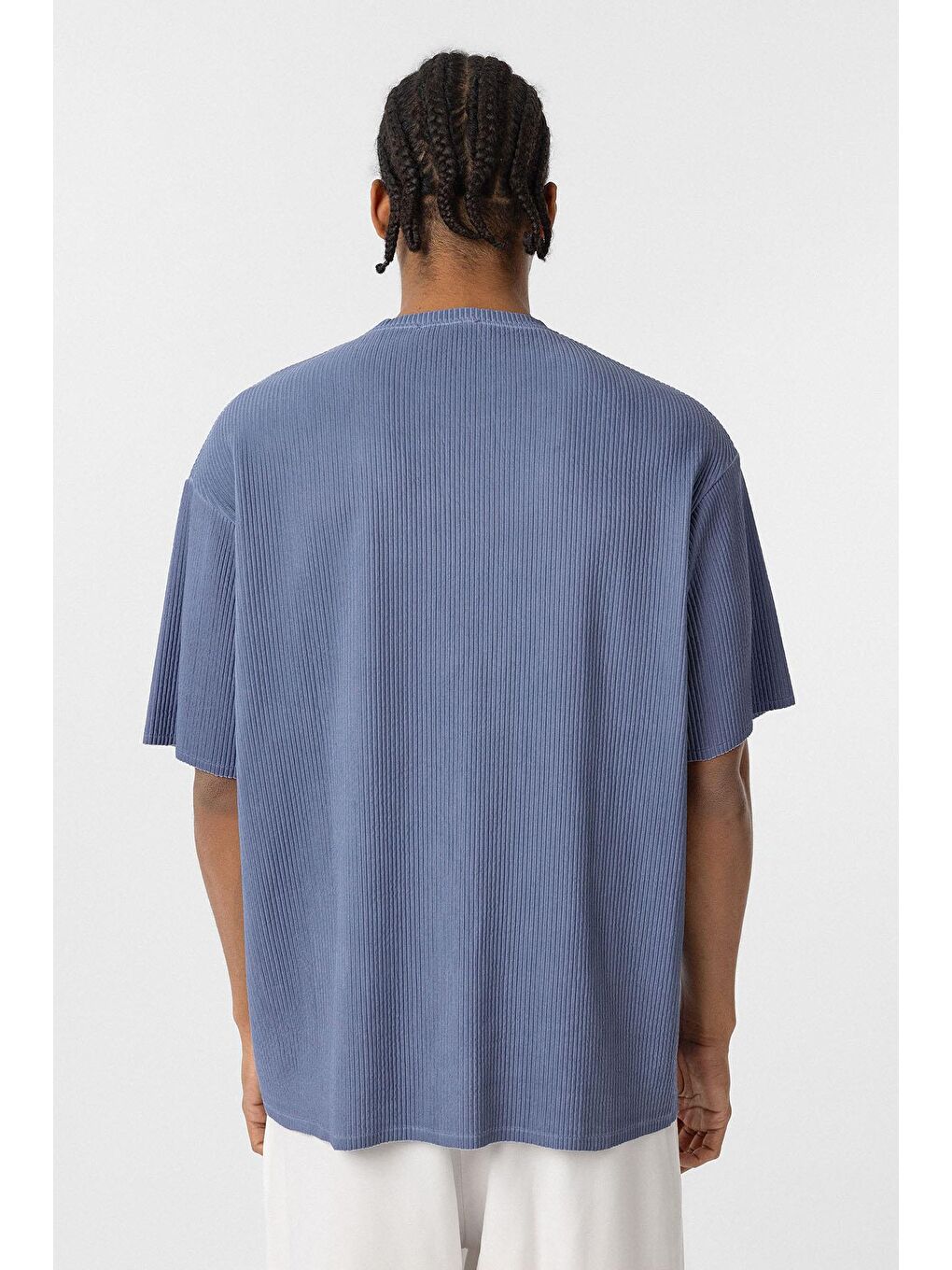 Yıkamalı Ottoman Basic Oversize Tişört İndigo-5