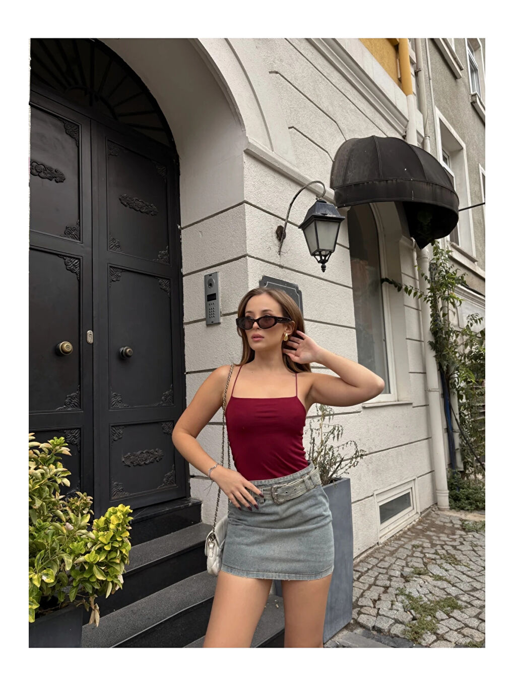 Kadın Bordo İp Askılı Örme Body Bluz HZL24S-ZK11001