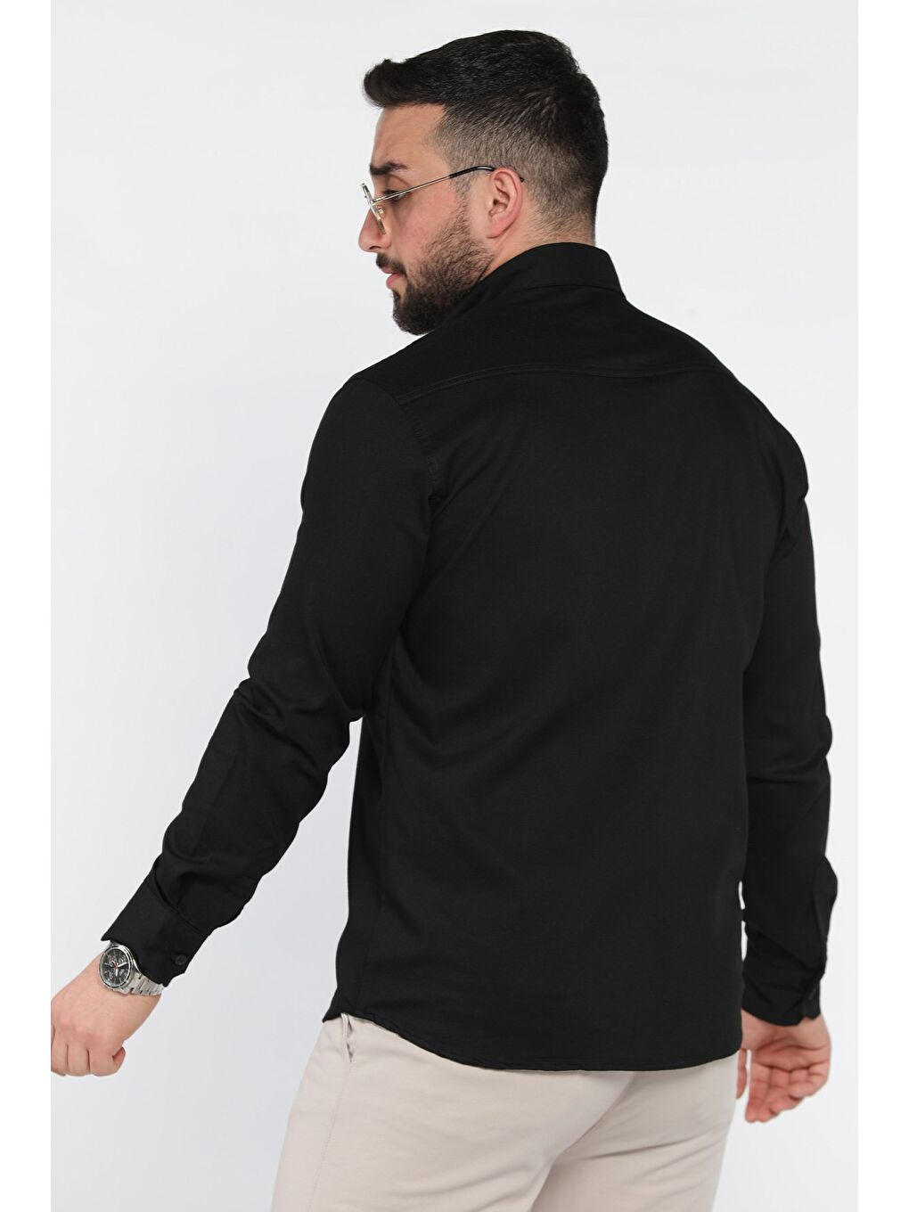 Siyah Erkek Cepli Çıtçıtlı Uzun Kol Gömlek-2