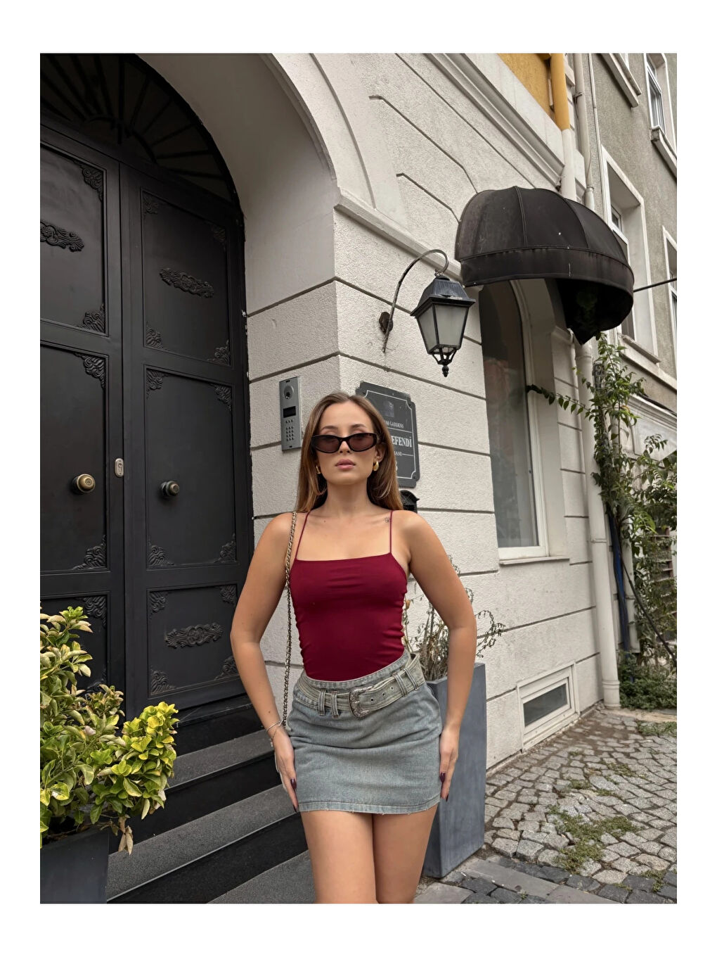 Kadın Bordo İp Askılı Örme Body Bluz HZL24S-ZK11001-1