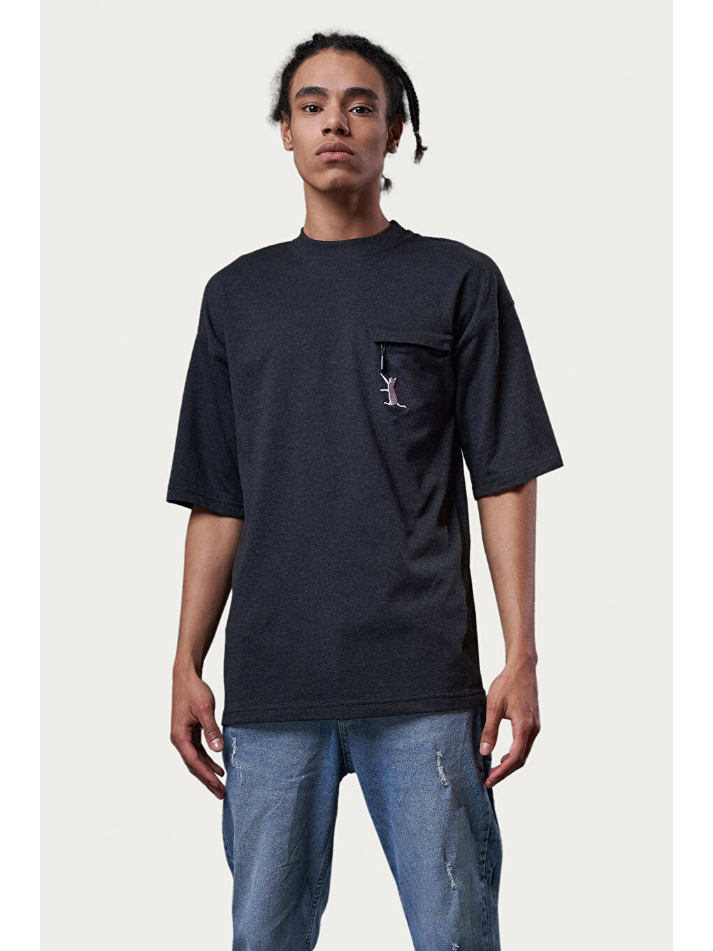 Umisam Unisex Oversize Antrasit Tişört-4