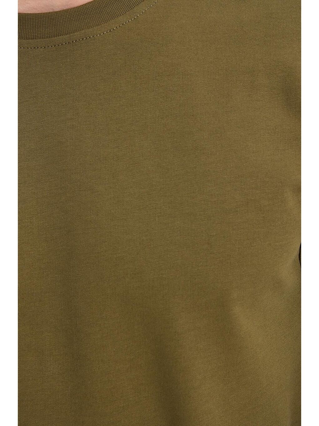 Erkek Relax Fit Rahat Kesim %100 Pamuk 2 İplik Bisiklet Yaka Haki Sweatshirt-6