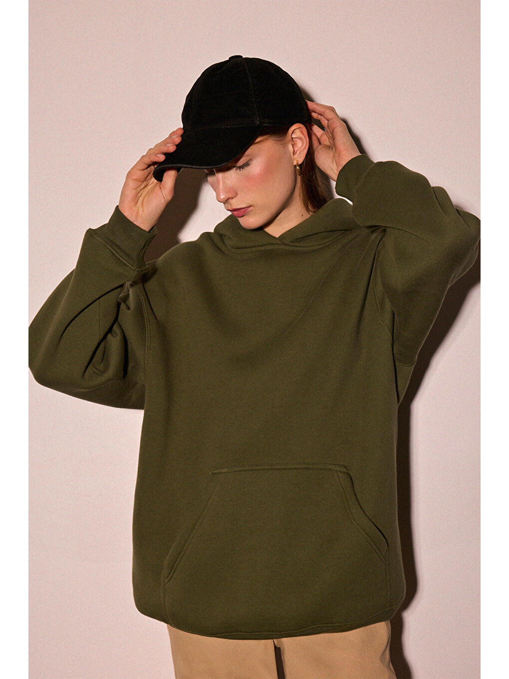 Haki Kapüşonlu Sweatshırt-2