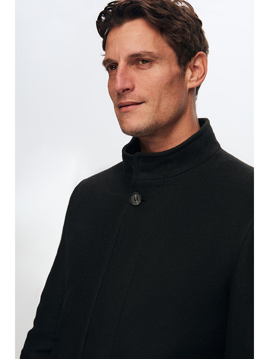 Regular Fit Siyah Hakim Yaka Kaşe Kaban-2