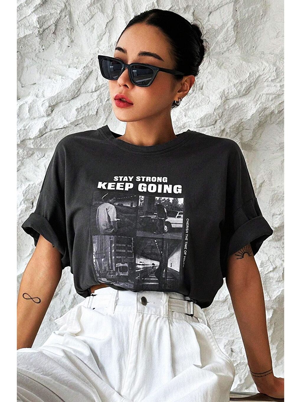 uyguntarz Siyah Unisex KeepGoing Baskılı Tasarım Tshirt - 1