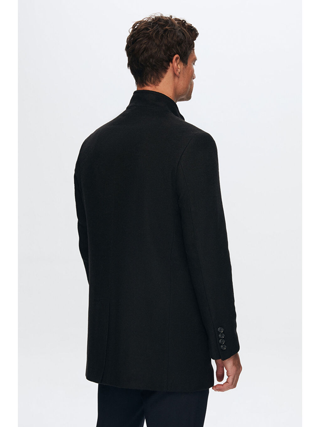 Regular Fit Siyah Hakim Yaka Kaşe Kaban-3