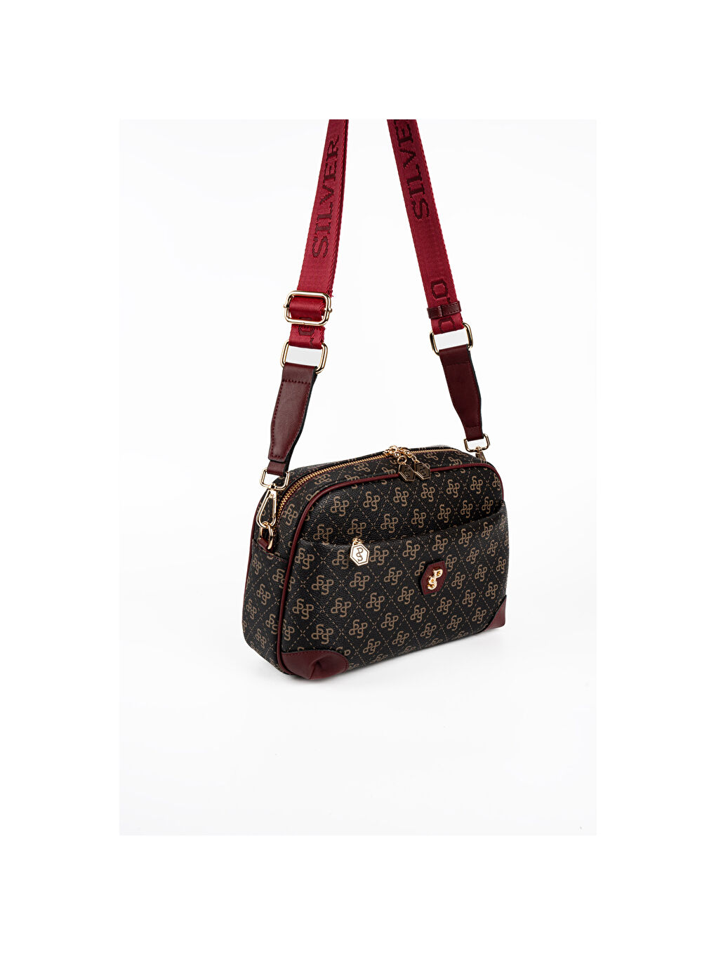 Kahverengi Kadın Çapraz Çanta 1094-48615 SILVER POLO ÇAPRAZ BAYAN ÇANTASI M178 KAHVE SARI-MAT BORDO-1