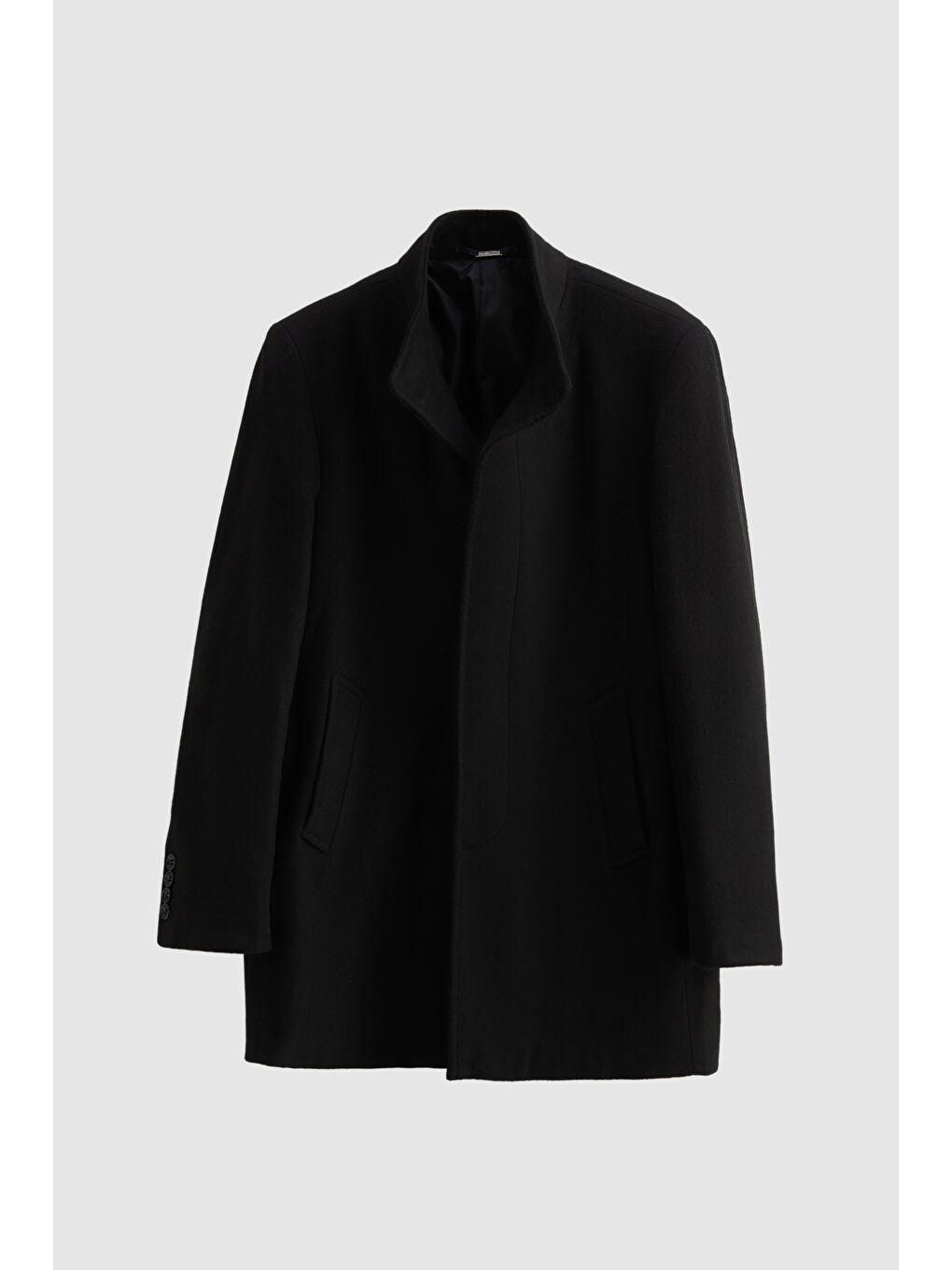 Regular Fit Siyah Hakim Yaka Kaşe Kaban-4