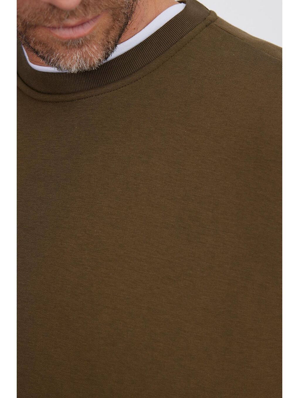 Unisex Relax Fit Rahat Kesim Pamuklu 3 İplik İçi Polarlı Yeşil Bisiklet Yaka Sweatshirt-2