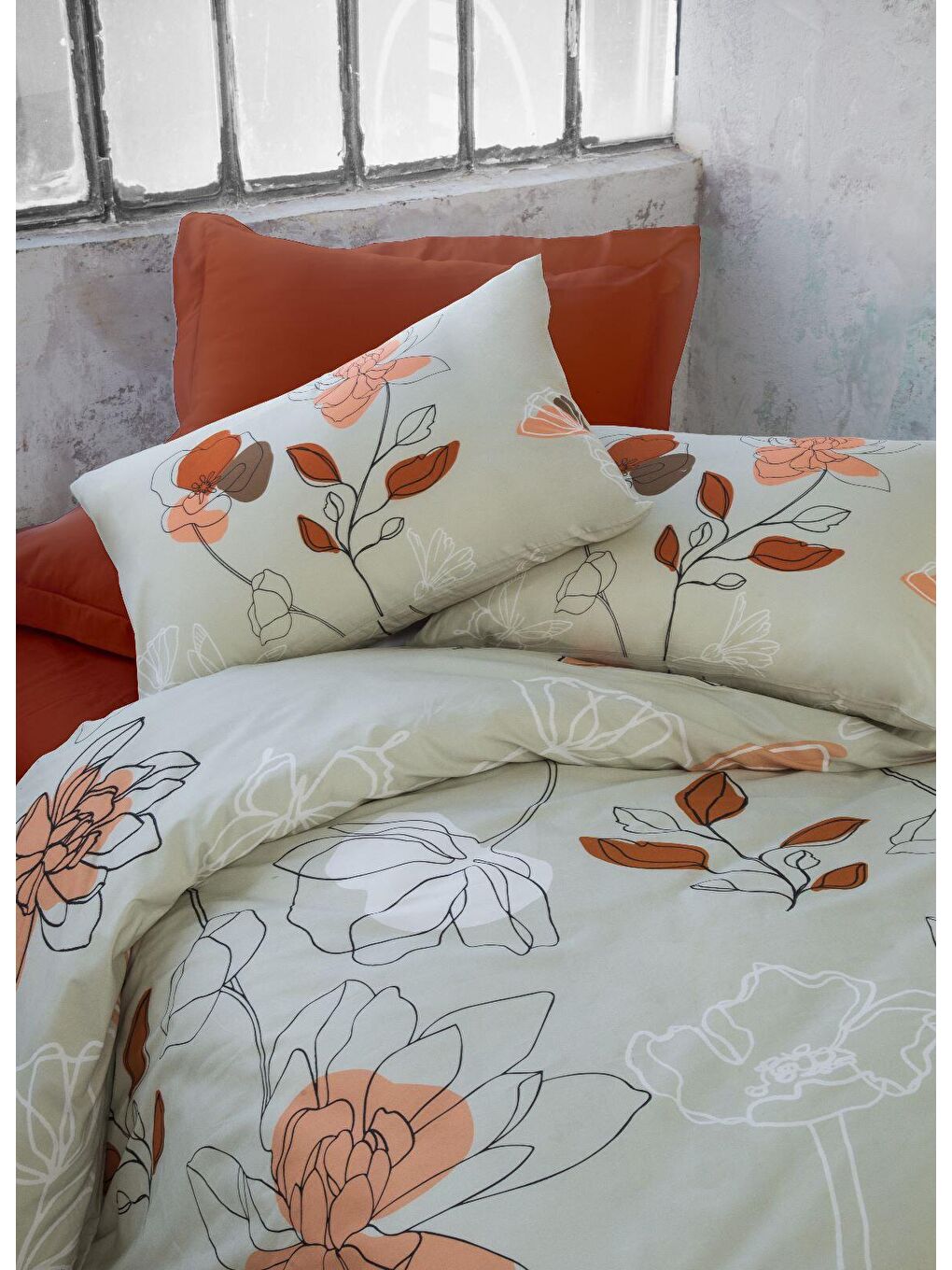 Turuncu %100 Pamuk Saten Çift Kişilik Nevresim Takımı - Bloomette
