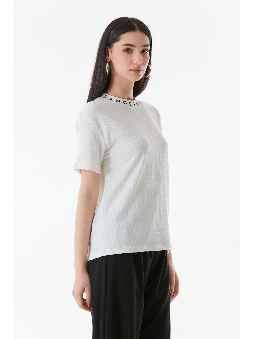 Ekru Baskılı Bürümcük Kumaş Salaş Tişört