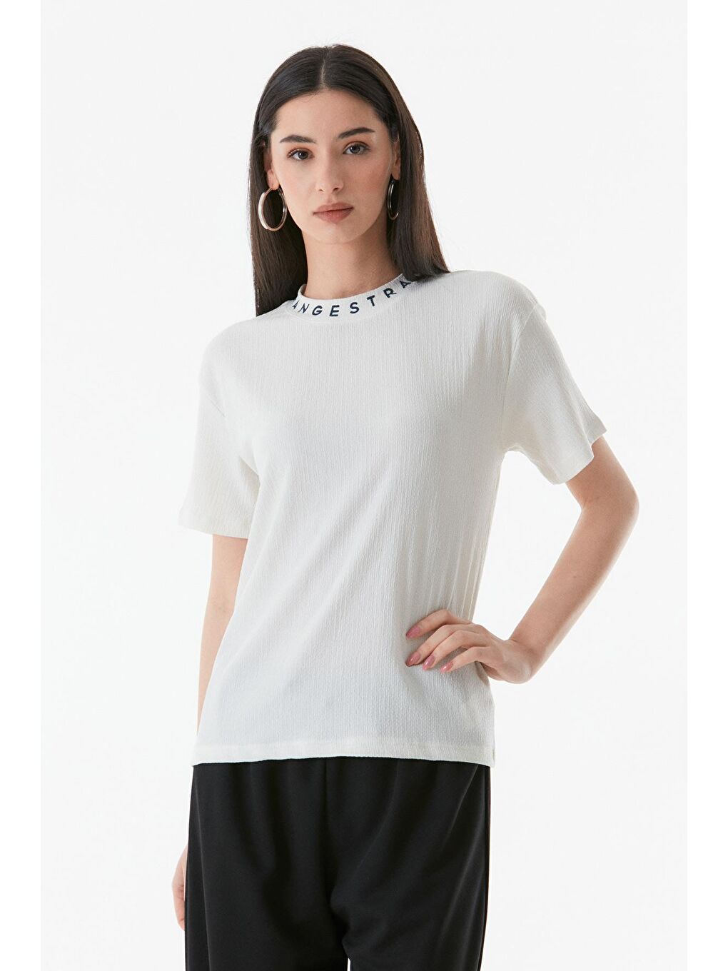 Ekru Baskılı Bürümcük Kumaş Salaş Tişört-1