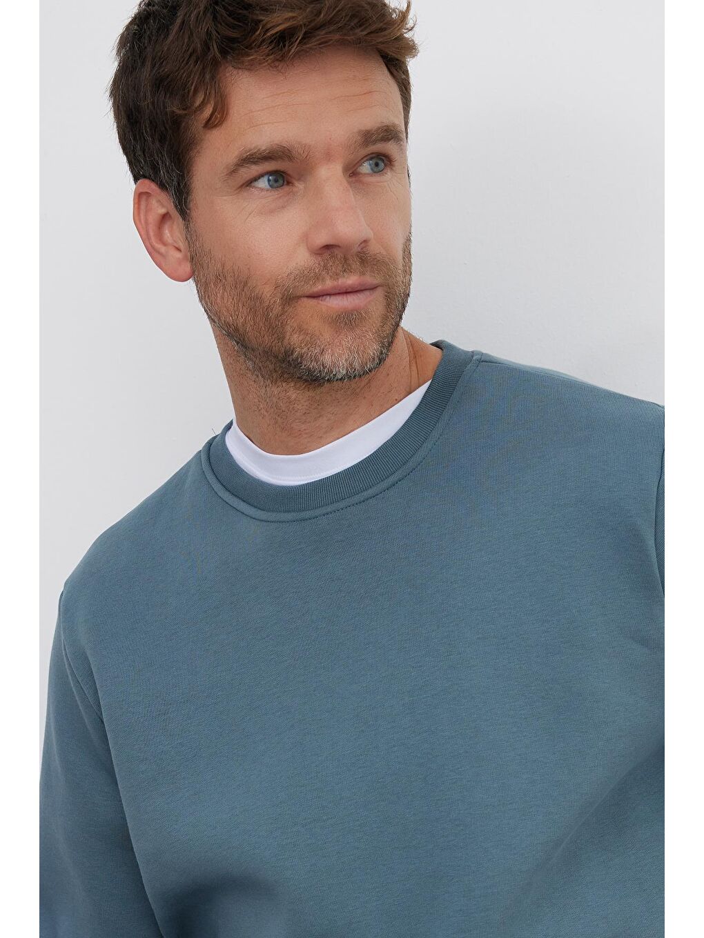 Unisex Relax Fit Rahat Kesim Pamuklu 3 İplik İçi Polarlı Gri Bisiklet Yaka Sweatshirt-1