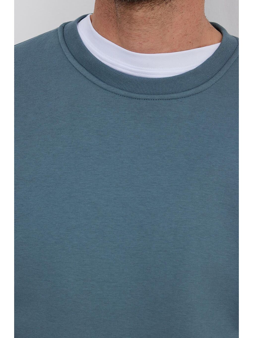 Unisex Relax Fit Rahat Kesim Pamuklu 3 İplik İçi Polarlı Gri Bisiklet Yaka Sweatshirt-2