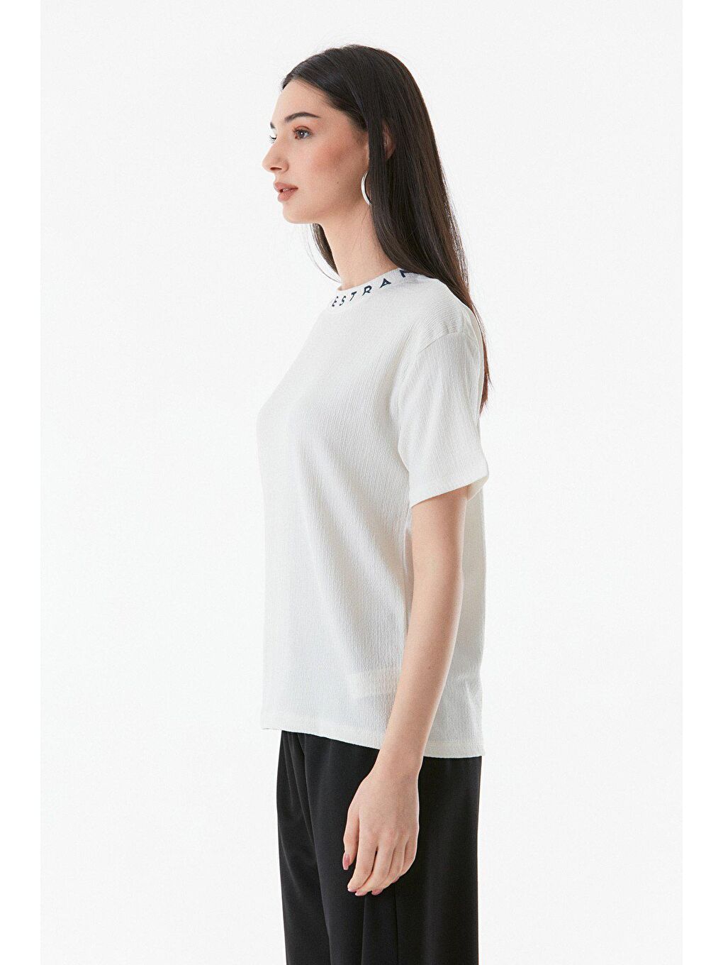 Ekru Baskılı Bürümcük Kumaş Salaş Tişört-3