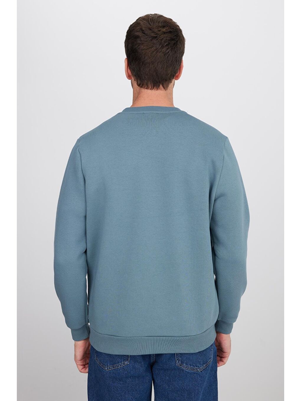 Unisex Relax Fit Rahat Kesim Pamuklu 3 İplik İçi Polarlı Gri Bisiklet Yaka Sweatshirt-6