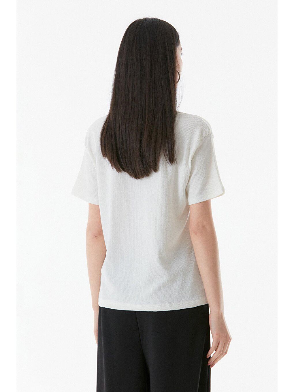 Ekru Baskılı Bürümcük Kumaş Salaş Tişört-4